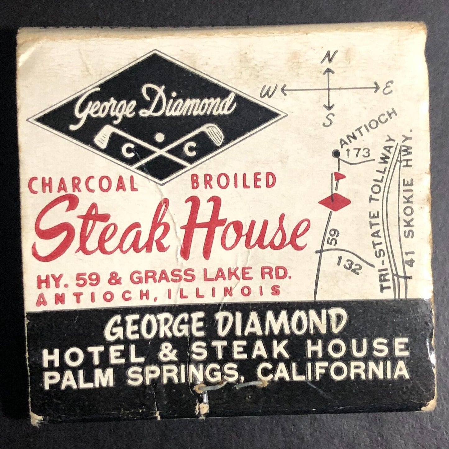 George Diamond Steak House Restaurant Chicago Mostly Empty Matchbook c1950's60's