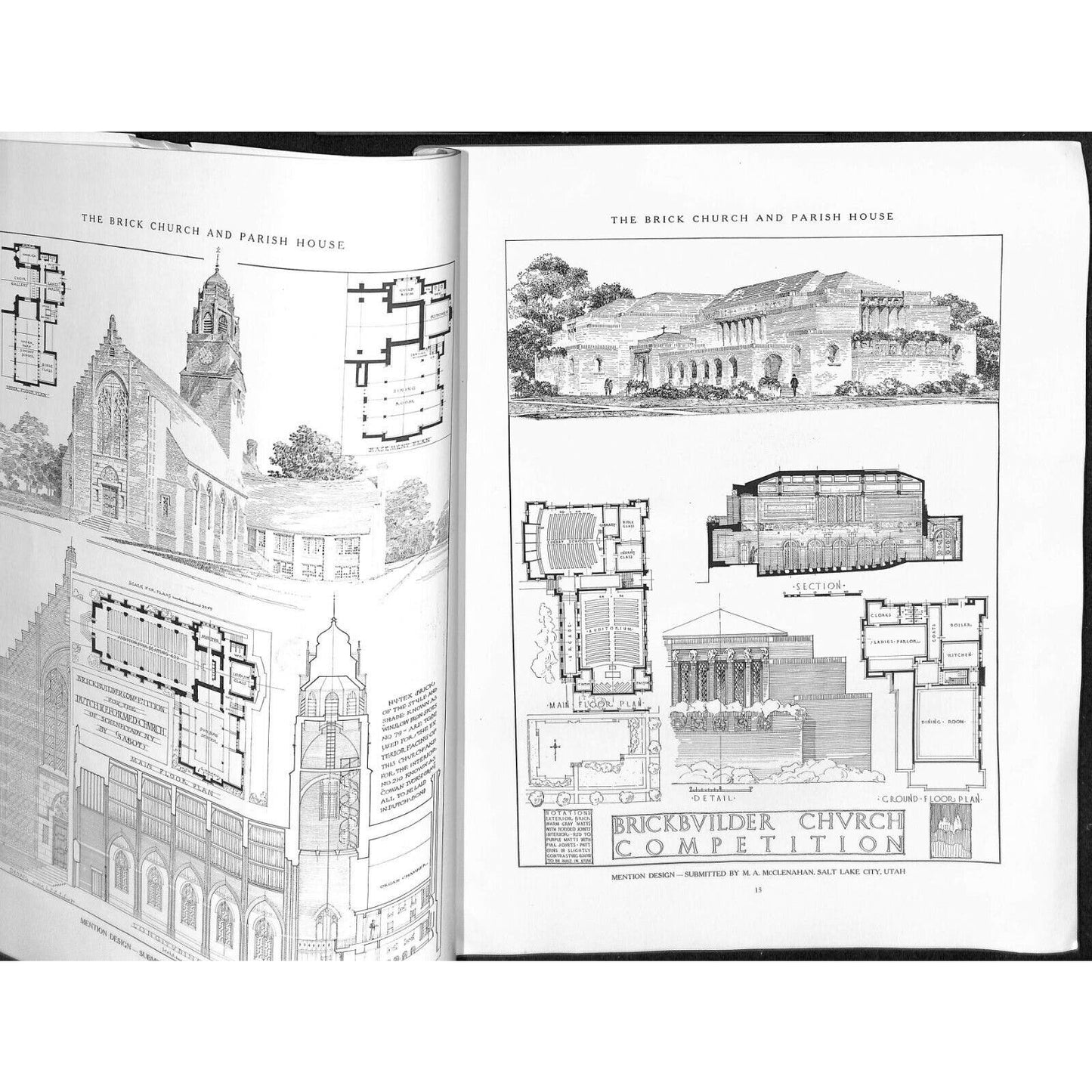 Scarce 1915 "The Brick Church and Parish House" 80pp. Large Format Designs