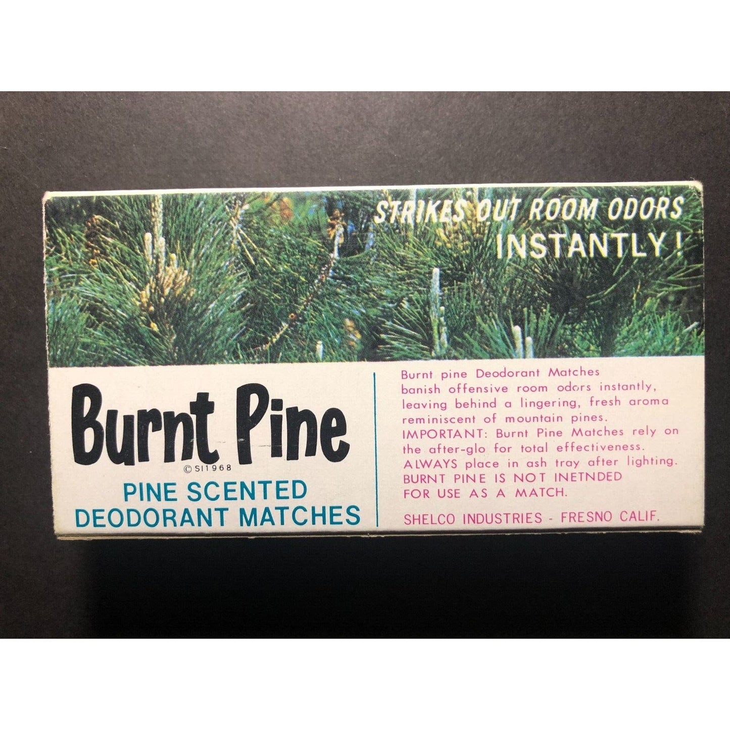 1 "Brunt Pine" Deodorant Matches Matchbox Matchbook c1968 Scarce w/ Outer Box