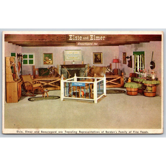 Borden's Elsie, Elmer and Beauregard Living Room Advertising Postcard VGC