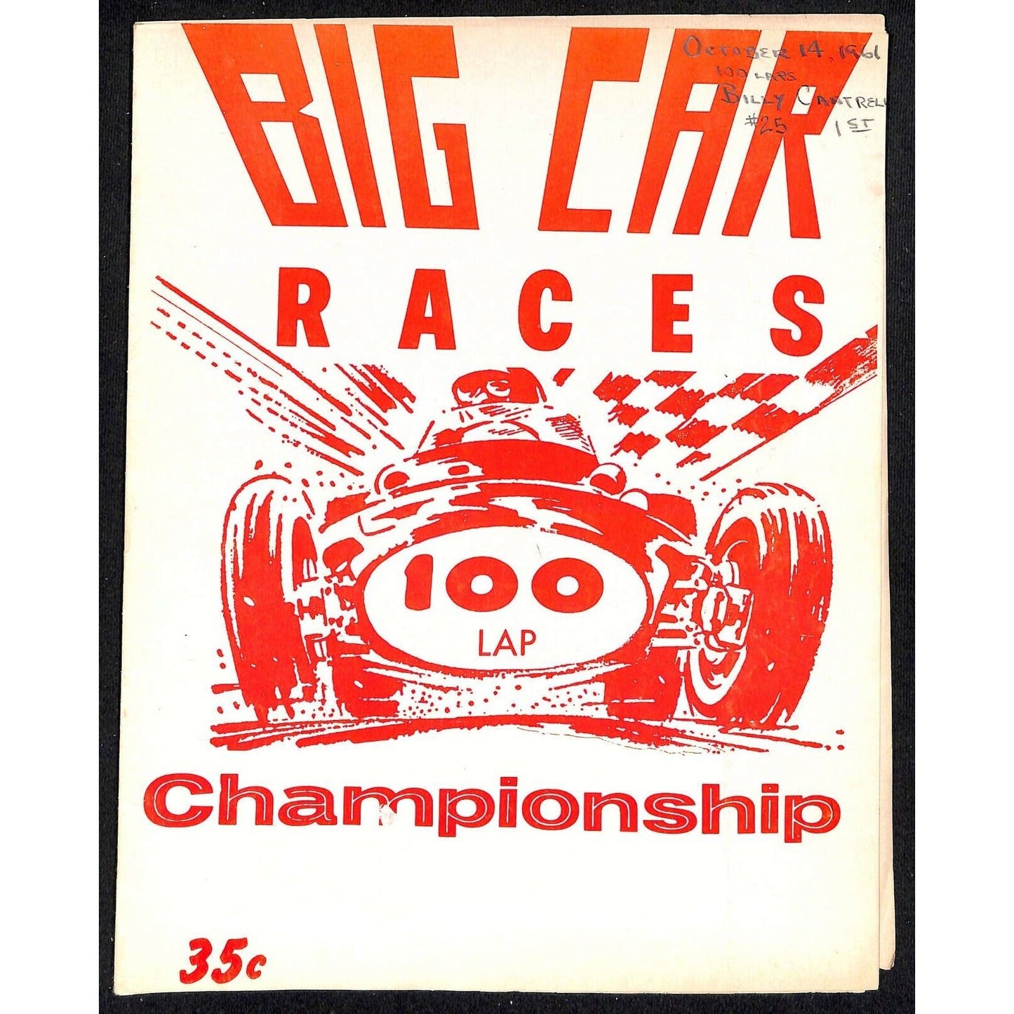 Scarce Sept 16 1961 Auto Racing CRA Big Car Program Ascot Gardena, CA 12pp