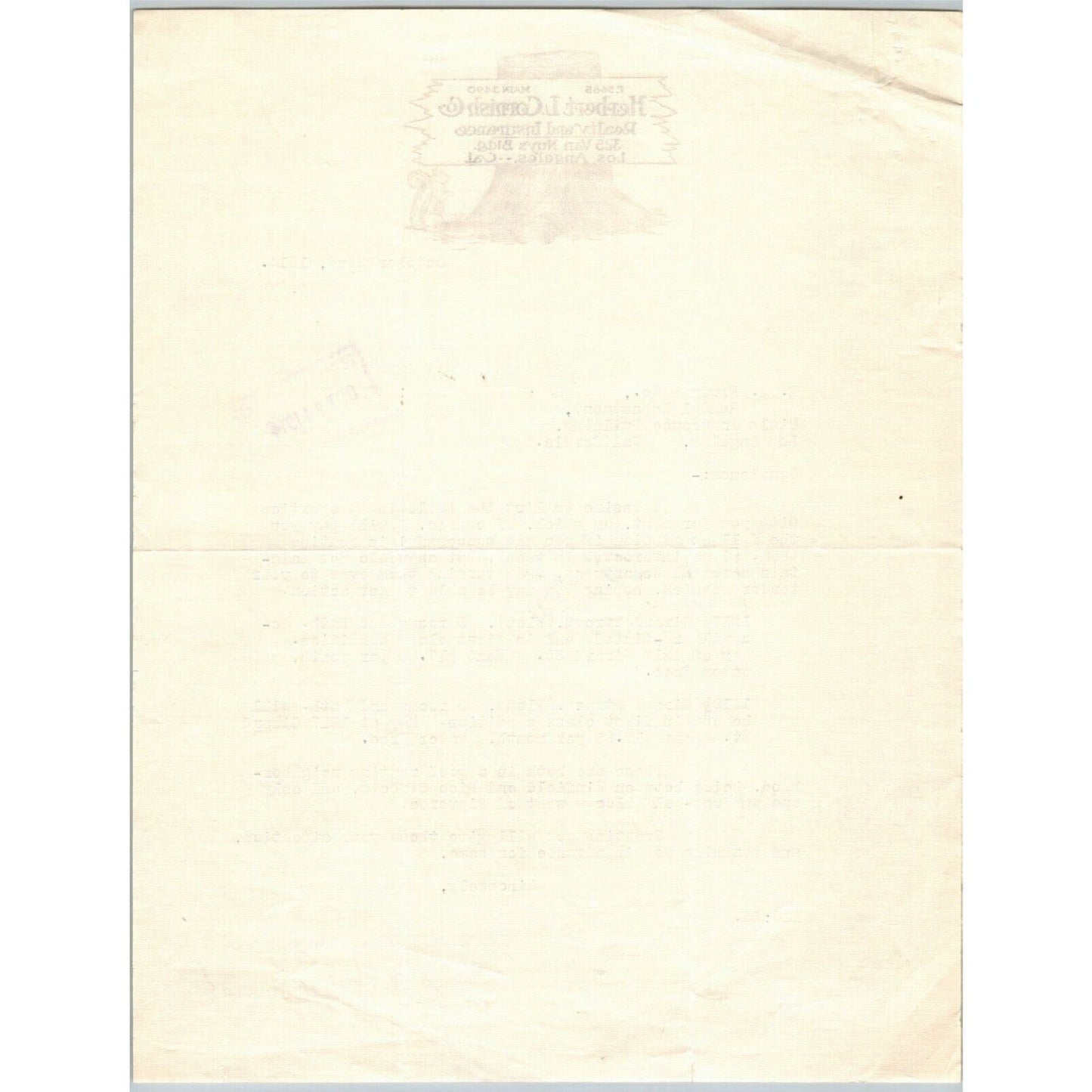 Herbert L. Cornish Reality / Insurance Los Angeles 1914 Letterhead - R.A. Rowan