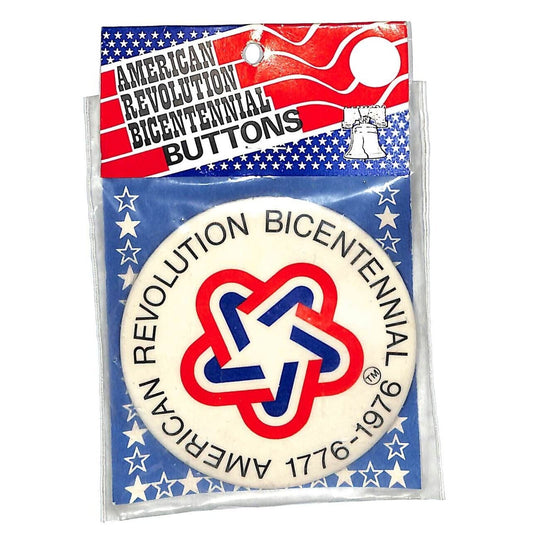 Large 1976 Bicentennial Pinback Button in Original Retail Packaging 3 1/2" dia.
