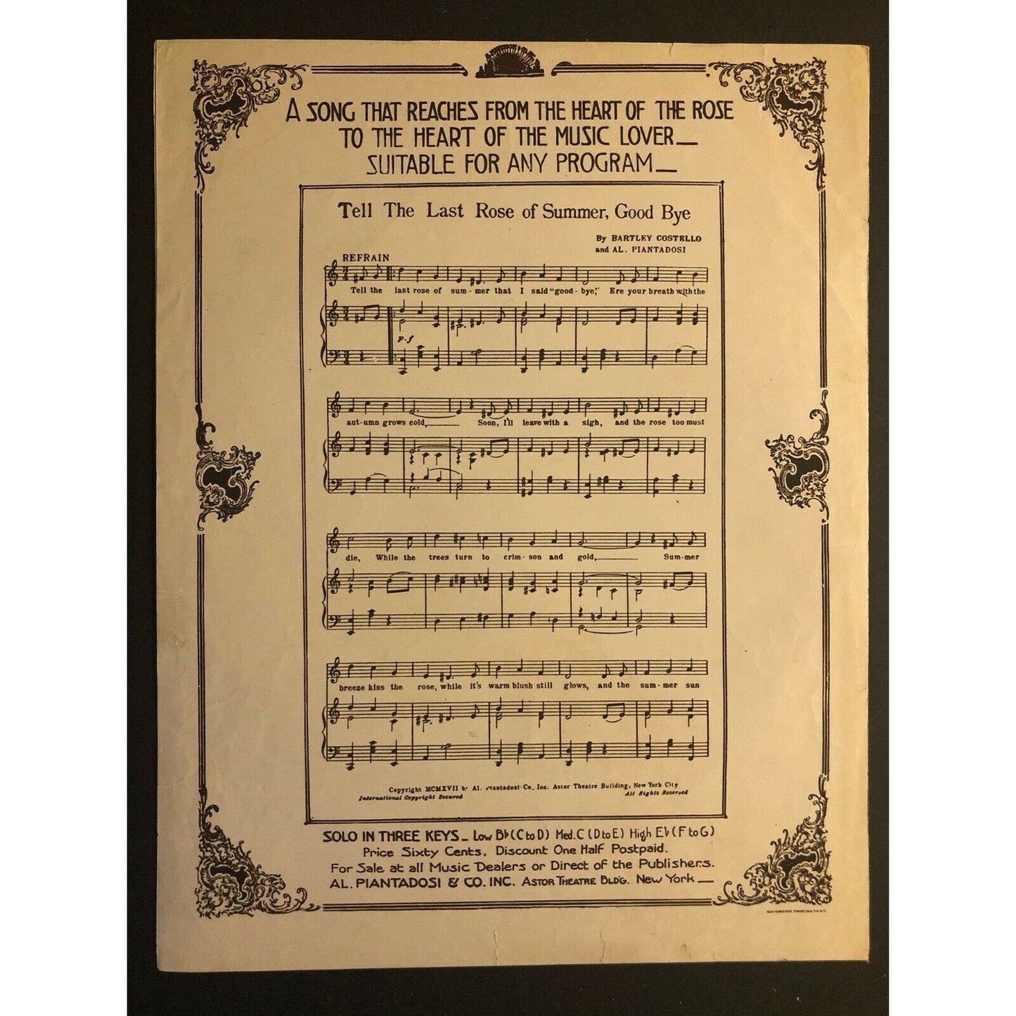 Vintage WWI Sheet Music "Bring Back My Soldier Boy To Me" Horse / Action Scene