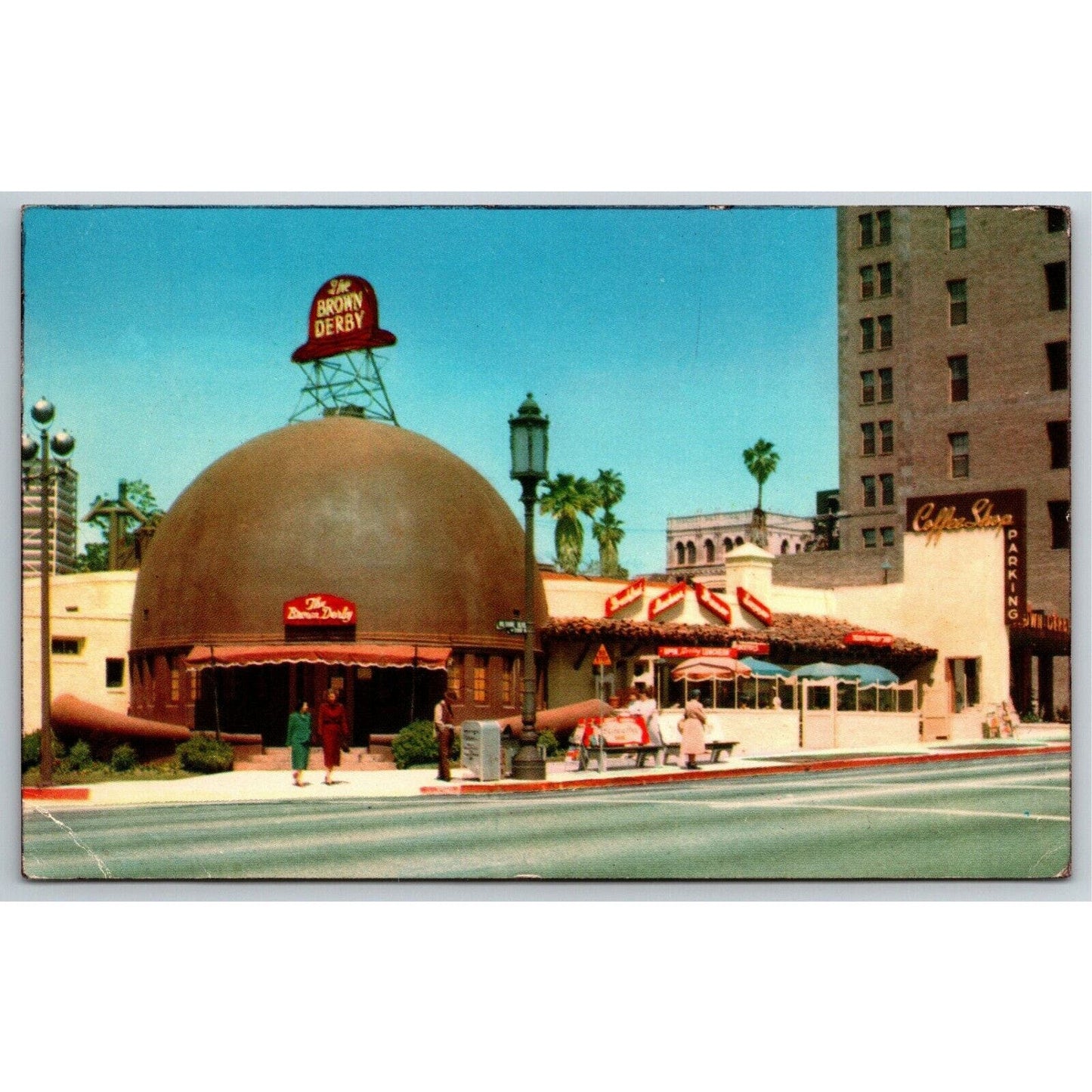 Vintage Postcard Hollywood Brown Derby Restaurant Los Angeles PM 1966
