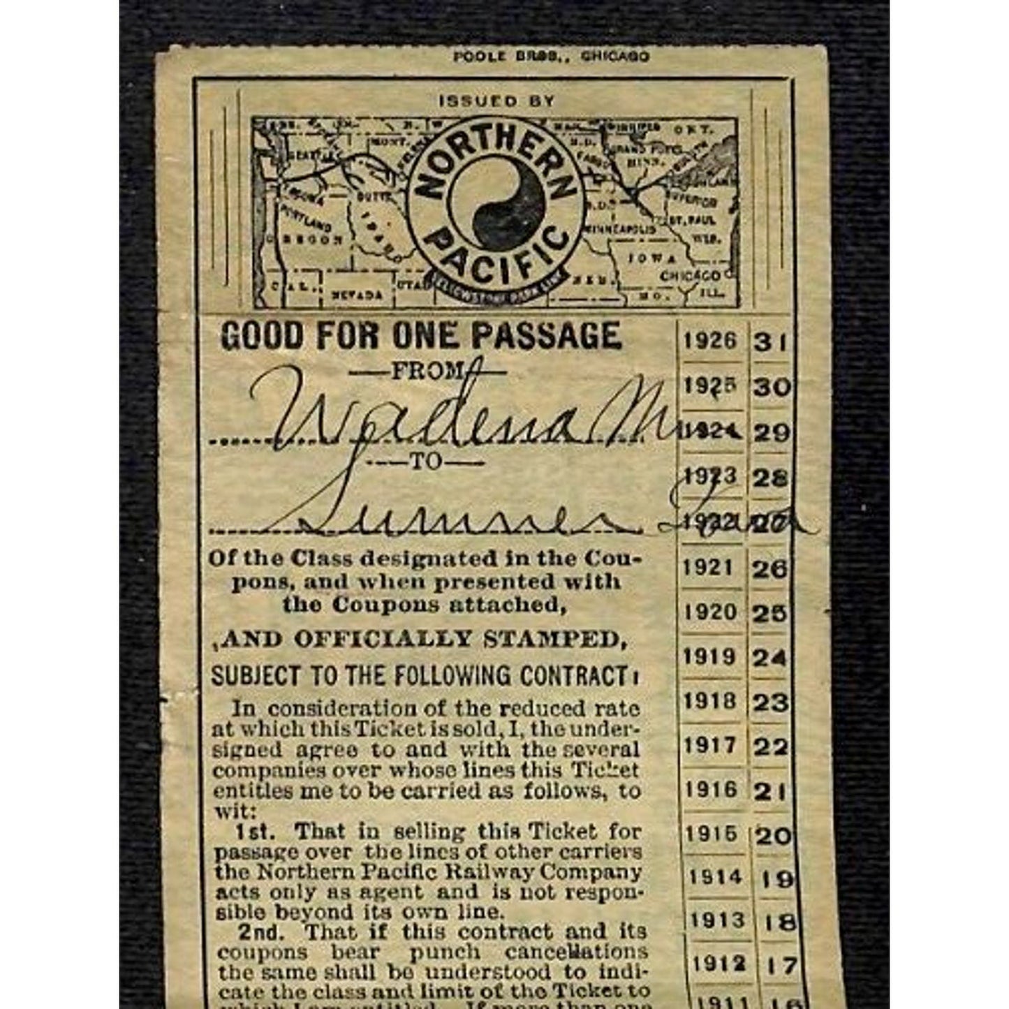 1910 Northern Pacific - Yellowstone Park Line Wadena to Sumner, Iowa Scarce