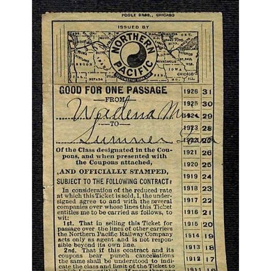 1910 Northern Pacific - Yellowstone Park Line Wadena to Sumner, Iowa Scarce