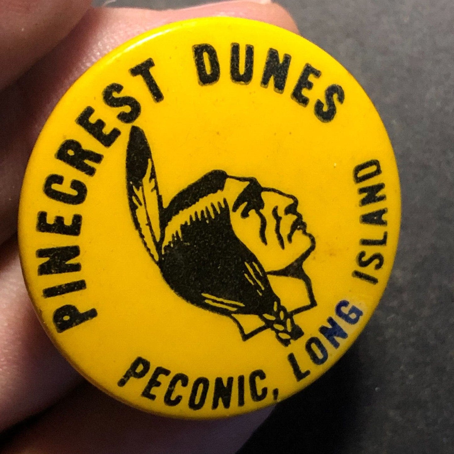 Pinecrest Dunes (Camp) Peconic, Long Island Steel Pinback Button c1950's-60's