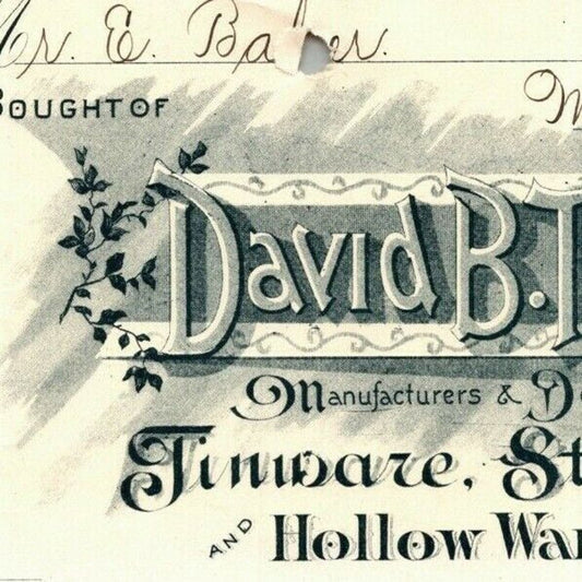 1899 Letterhead David B. Taylor & Co. Tinware Stoves Baltimore - Ephraim Baker*