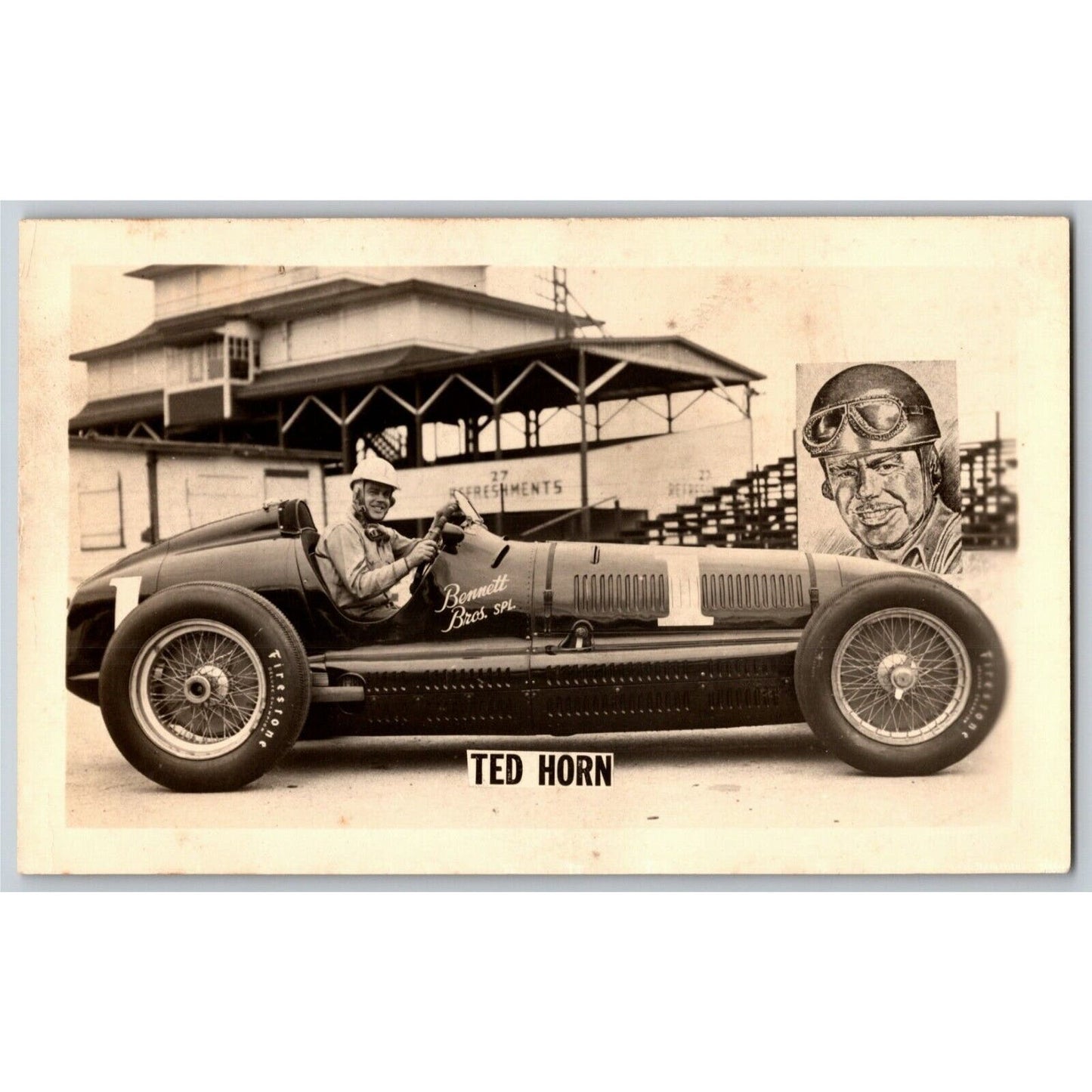 Indy 500 RPPC Postcard 1948 "Ted Horn" #1 Bennett Bros. - Unposted VGC