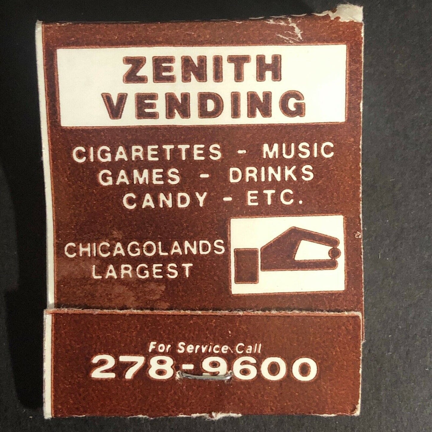 Vintage c1970's Full Matchbook "Zenith Vending" "Chicagoland's Largest"