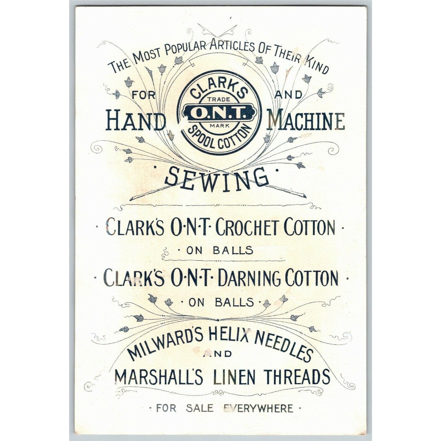 Large 1893 Chicago Fair Trade Card O.N.T. Clark's Cotton Needles Threads Crochet