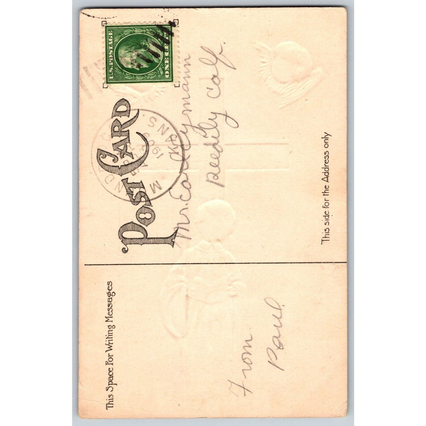 Easter Postcard "Easter Greetings" Cross Angels Choir Boy w/ Book PM 1909