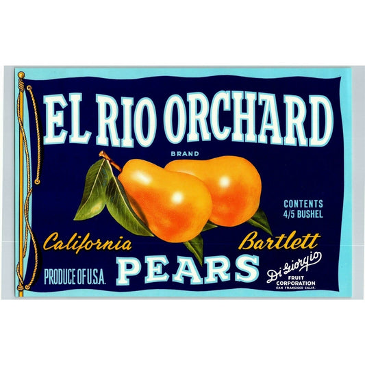 El Rio Orchard California Pears Vintage Original Paper Fruit Crate Label