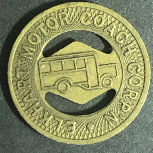 c1945 16mm Elkhart Motor Coach Corp Brass G/F One Fare Token Indiana (1529)