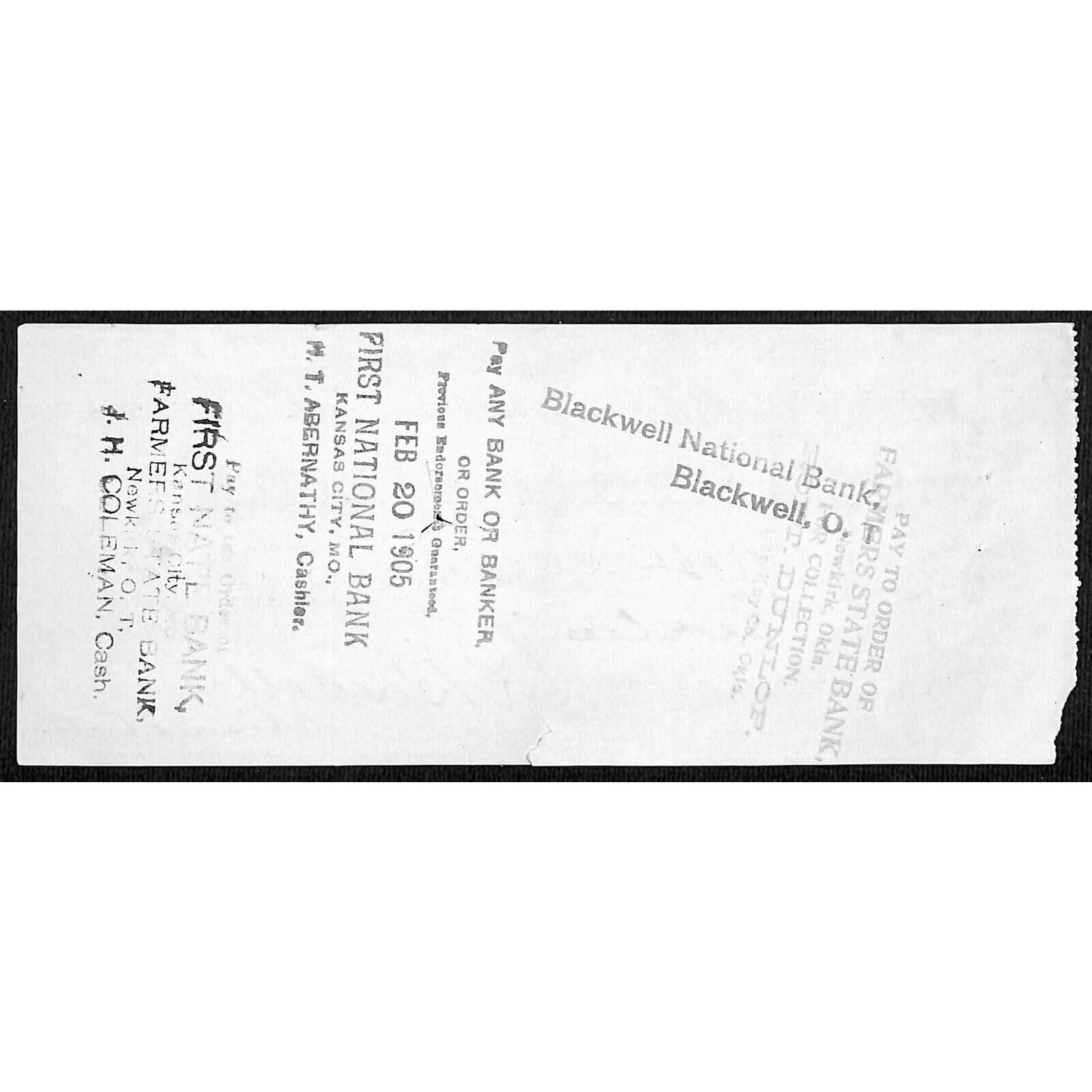 Blackwell, OK 1905 Territorial First National Bank Check - Scarce