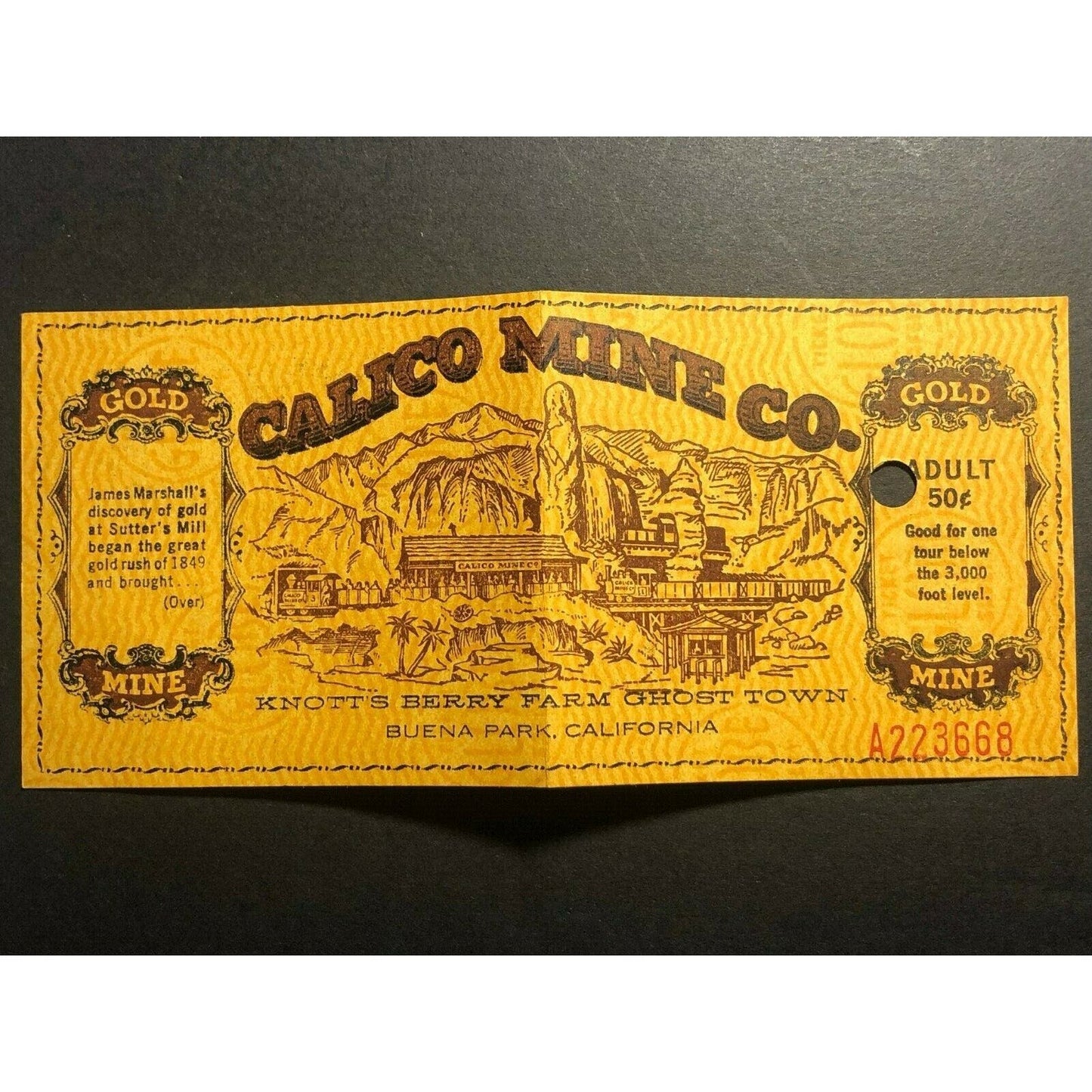c1960's-70's Knott's Berry Farm Ghost Town Calico Mine Co. 50c Admission Ticket