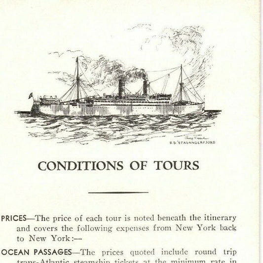 1930's Norwegian America Line Cruise Norway Sweden Denmark SS Brochure w/Prices