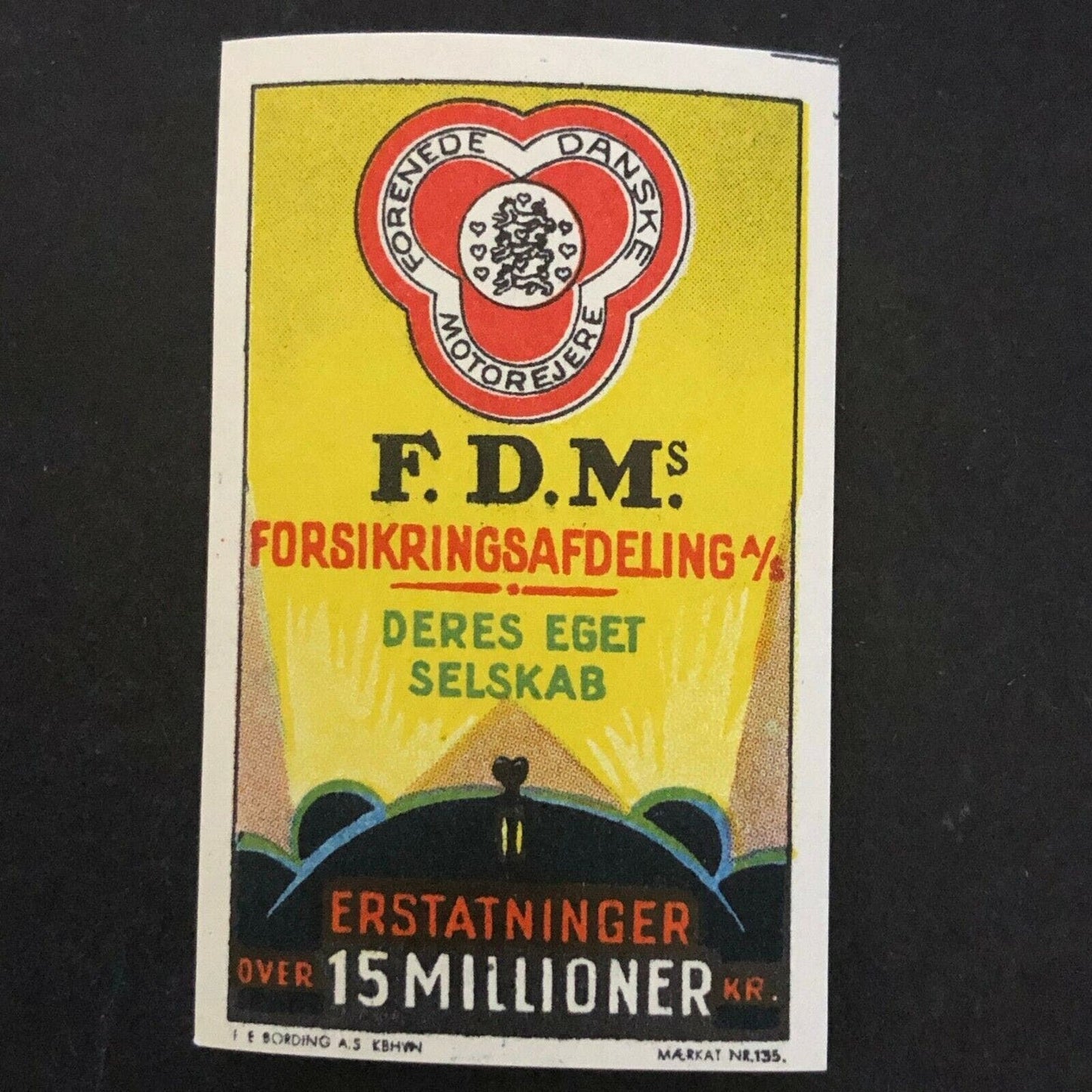 Vintage Advertising Stamp w/ Gum Adh. Forenede Danske Motorejere