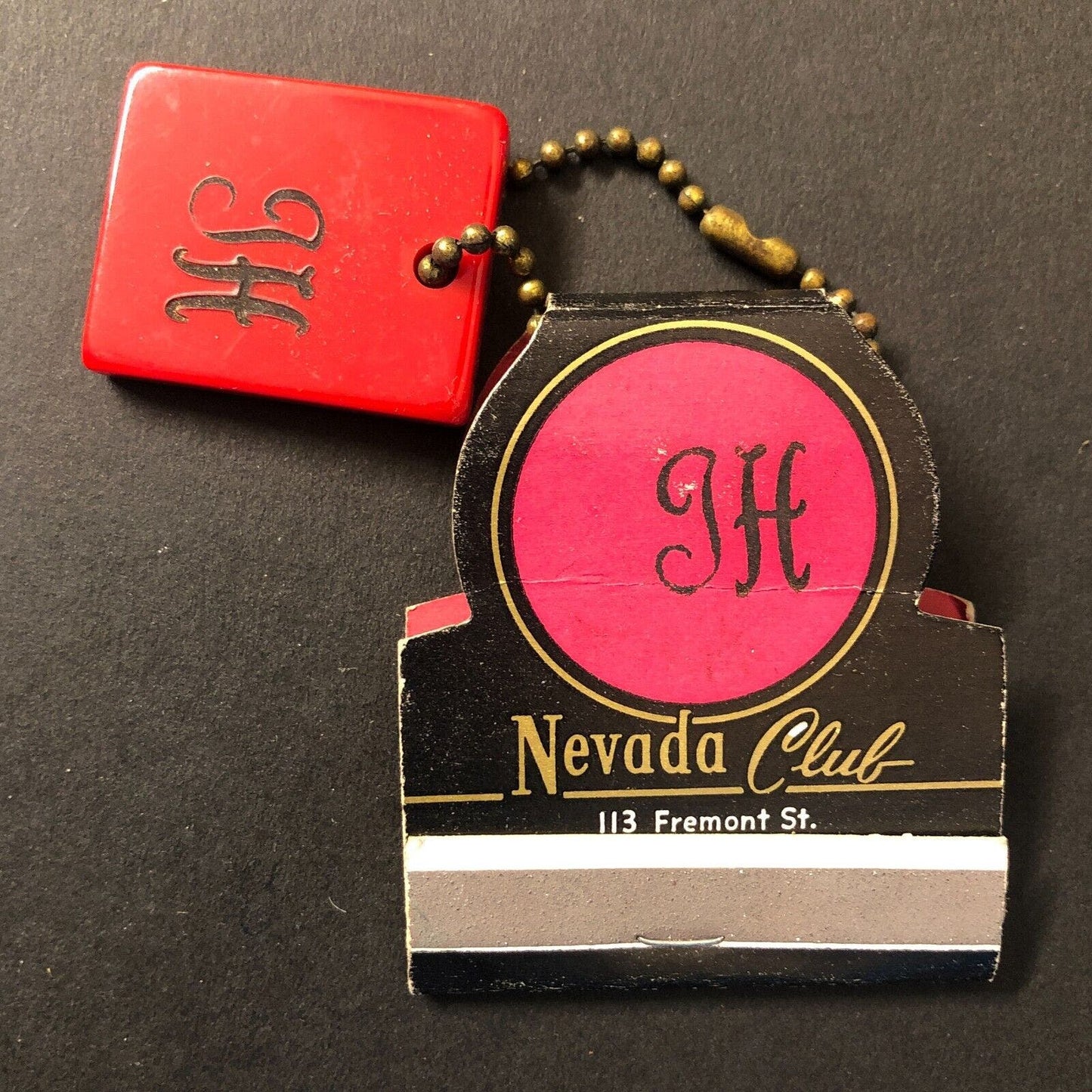 Nevada Club Las Vegas Casino Full Matchbook w/ "Chip" on Key Chain Scarce VGC