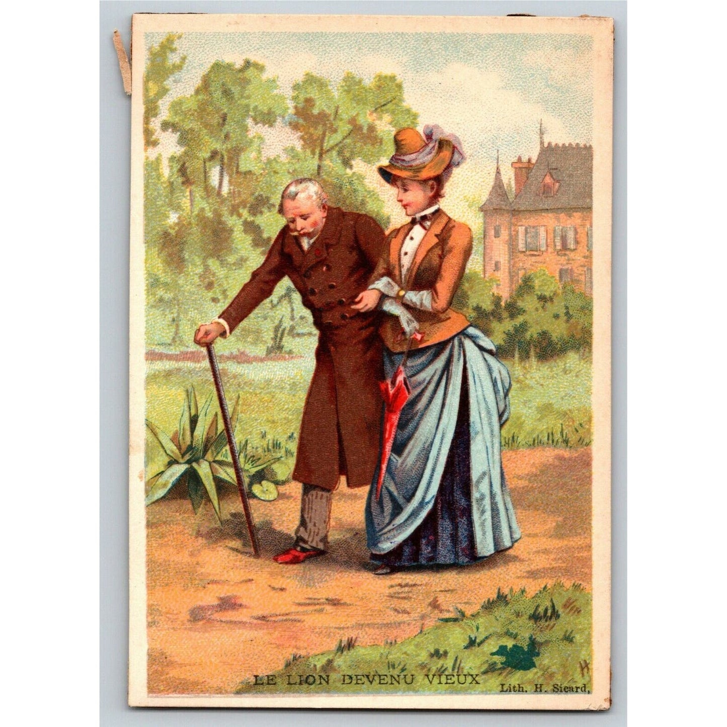 French Victorian Trade Card - 1889 Exposition Universelle "Le Lion Devenu Vieux"