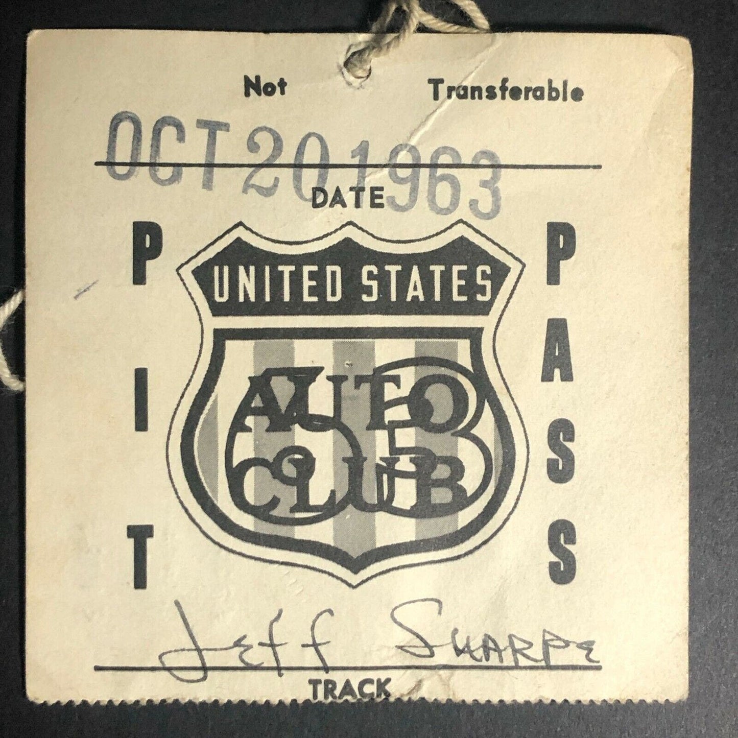 Vintage USAC Midget Ascot Park Pit Pass Oct 20 1963 Jeff Sharpe Driver