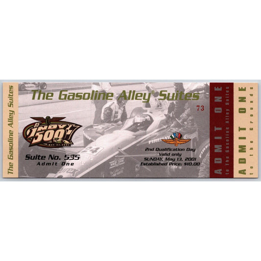 2001 Indy 500 Qualification Day Gasoline Alley Unused Ticket Indianapolis #73