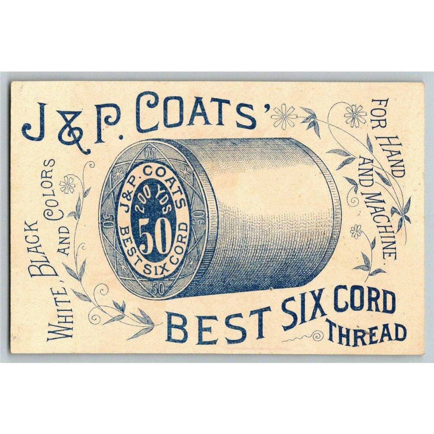Victorian Trade Card J & P Coats Thread - Child's Head in Flower / Leaf