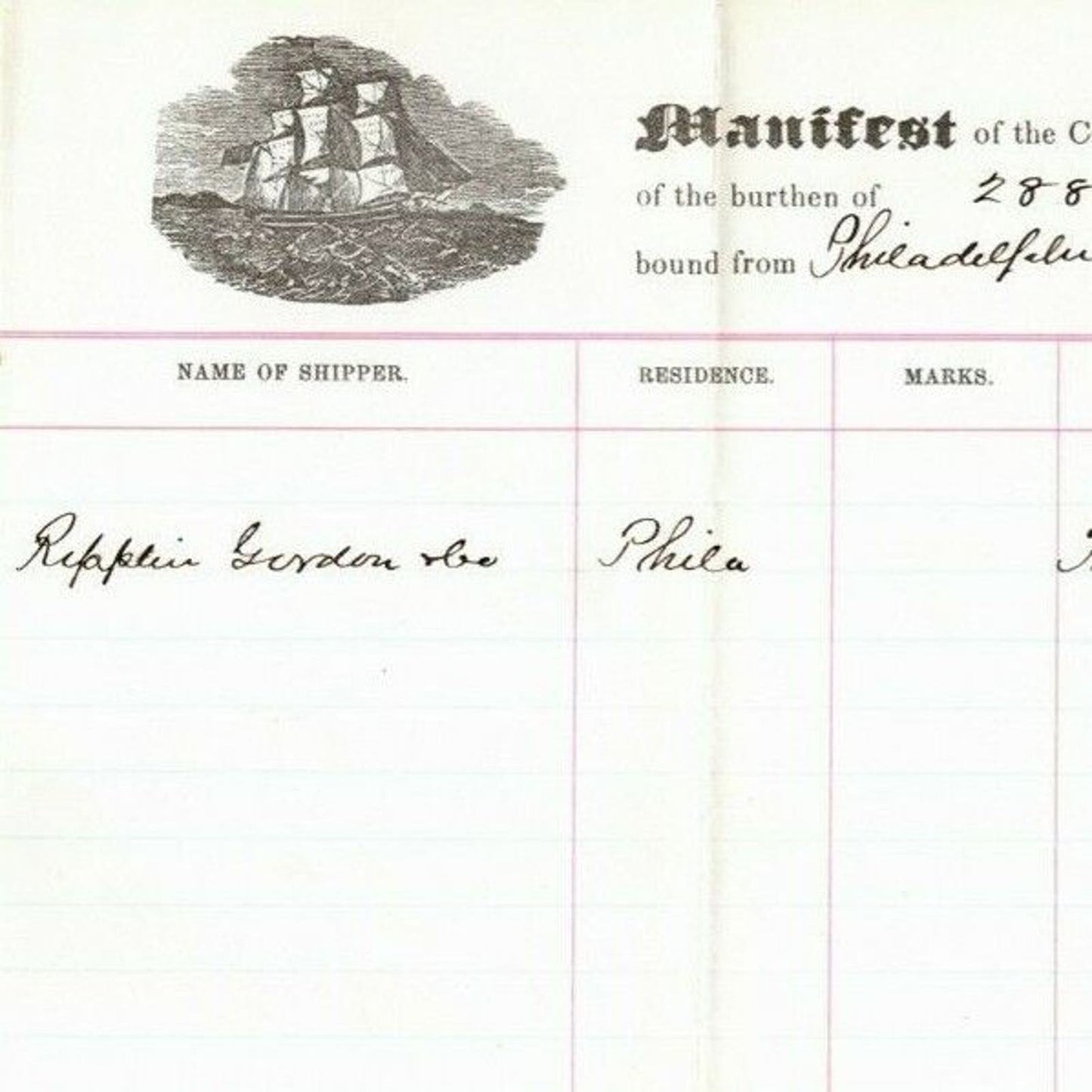 1871 Merchant Ship Cargo Manifest Document Schooner Abbie Pitman to Boston