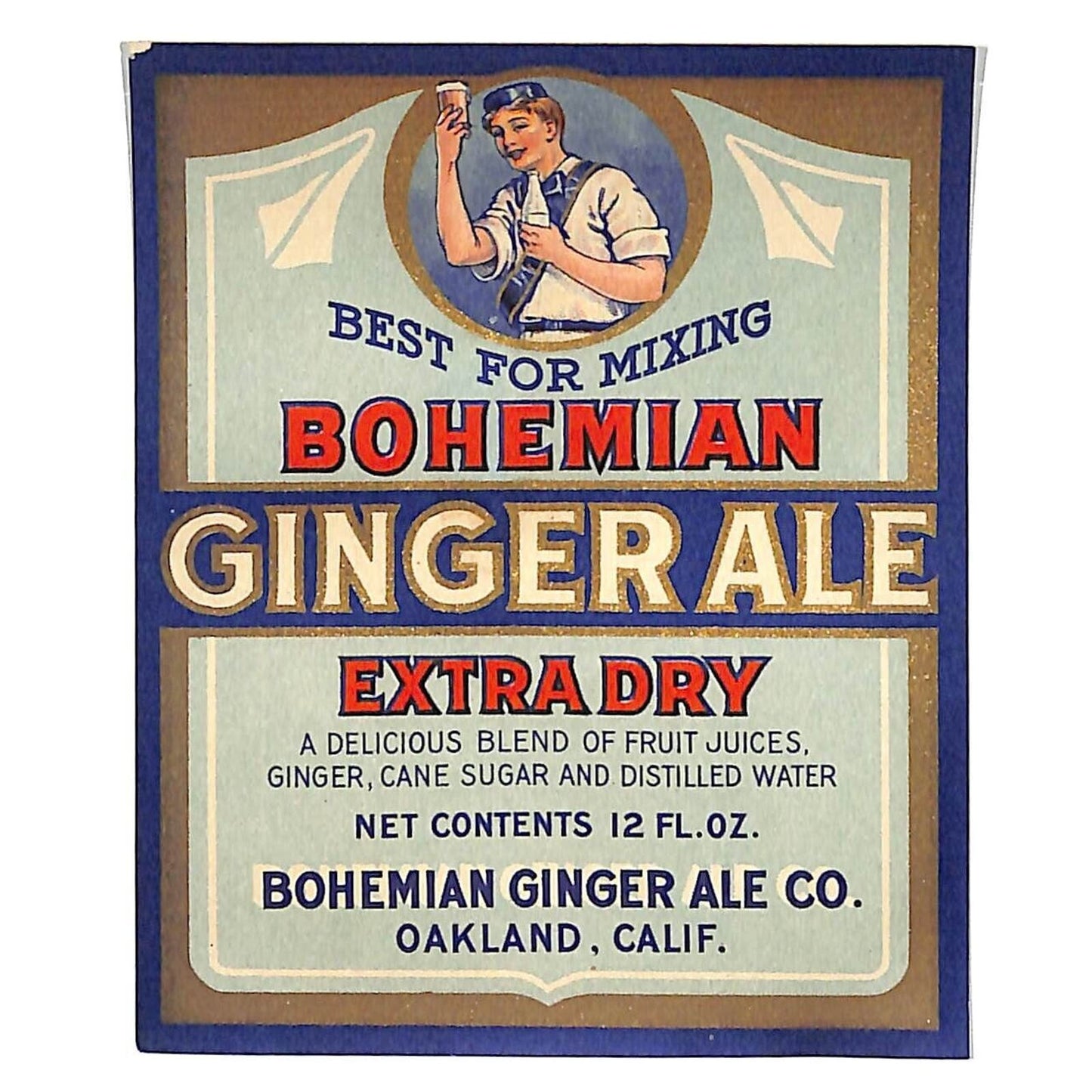 Bohemian Ginger Ale Co. Paper Soda Label Oakland, CA c1930-39 Scarce