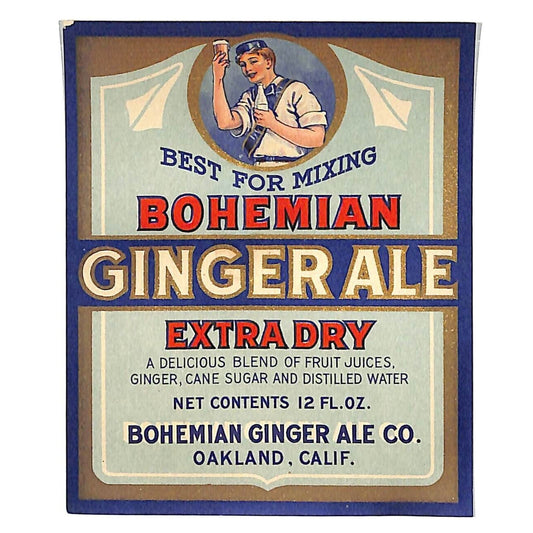 Bohemian Ginger Ale Co. Paper Soda Label Oakland, CA c1930-39 Scarce