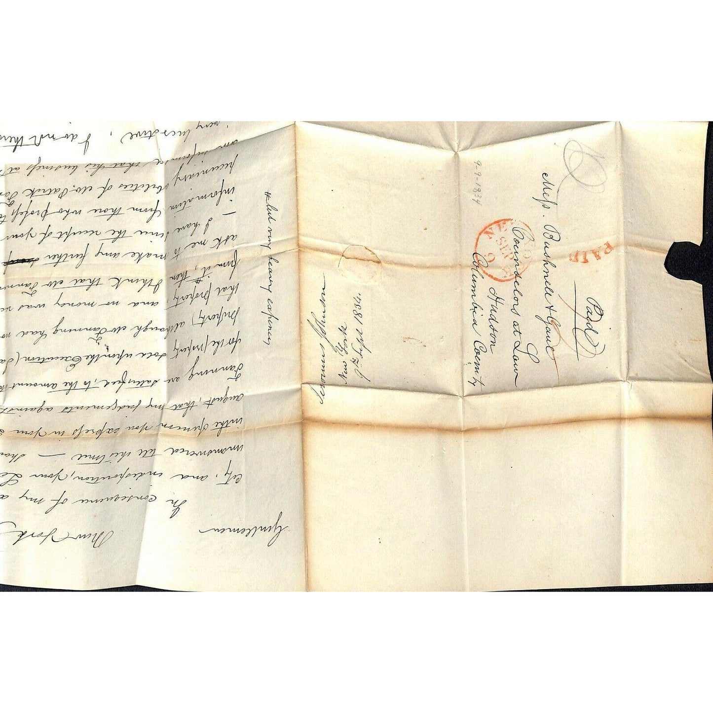 1834 New York Letter Cover re: Interest & Payment for Real Property - Document