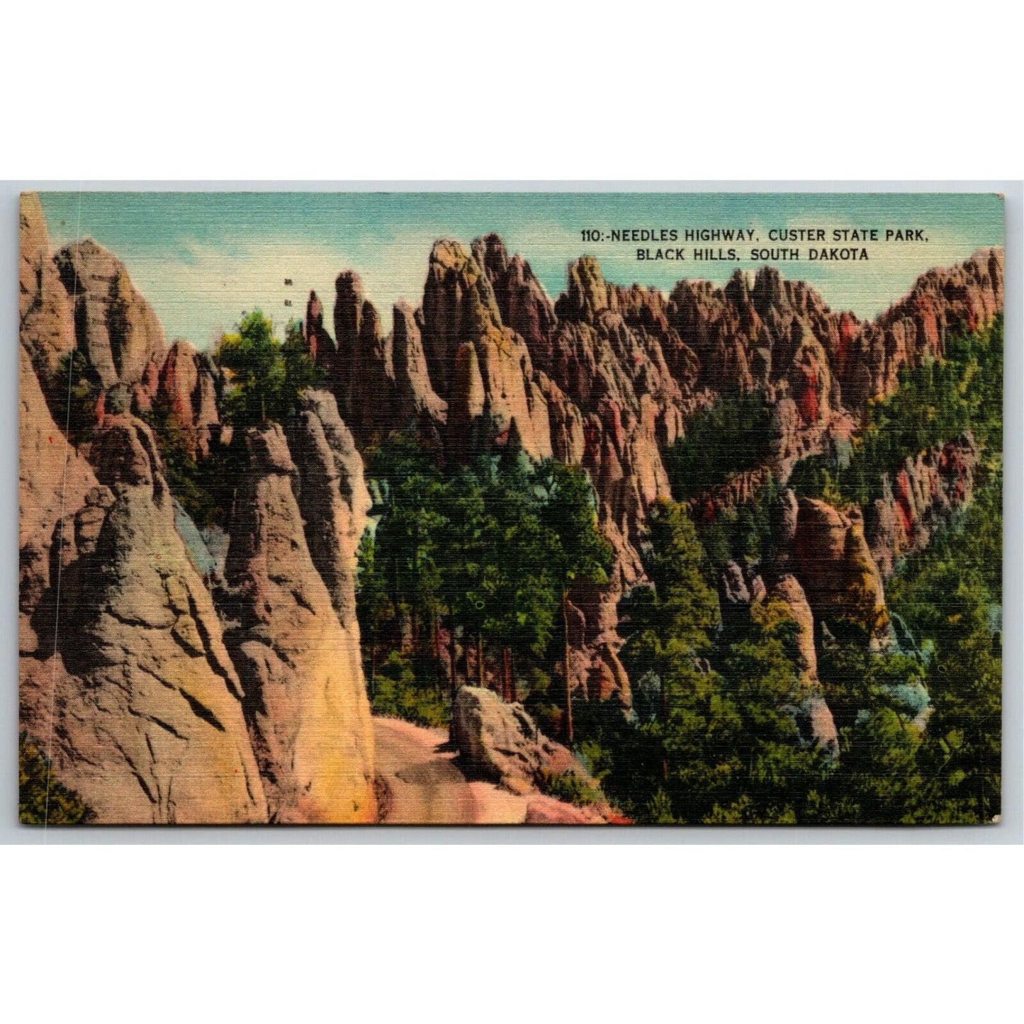 Vintage Linen Postcard Needles Highway Custer State Park Black Hills SD -1949