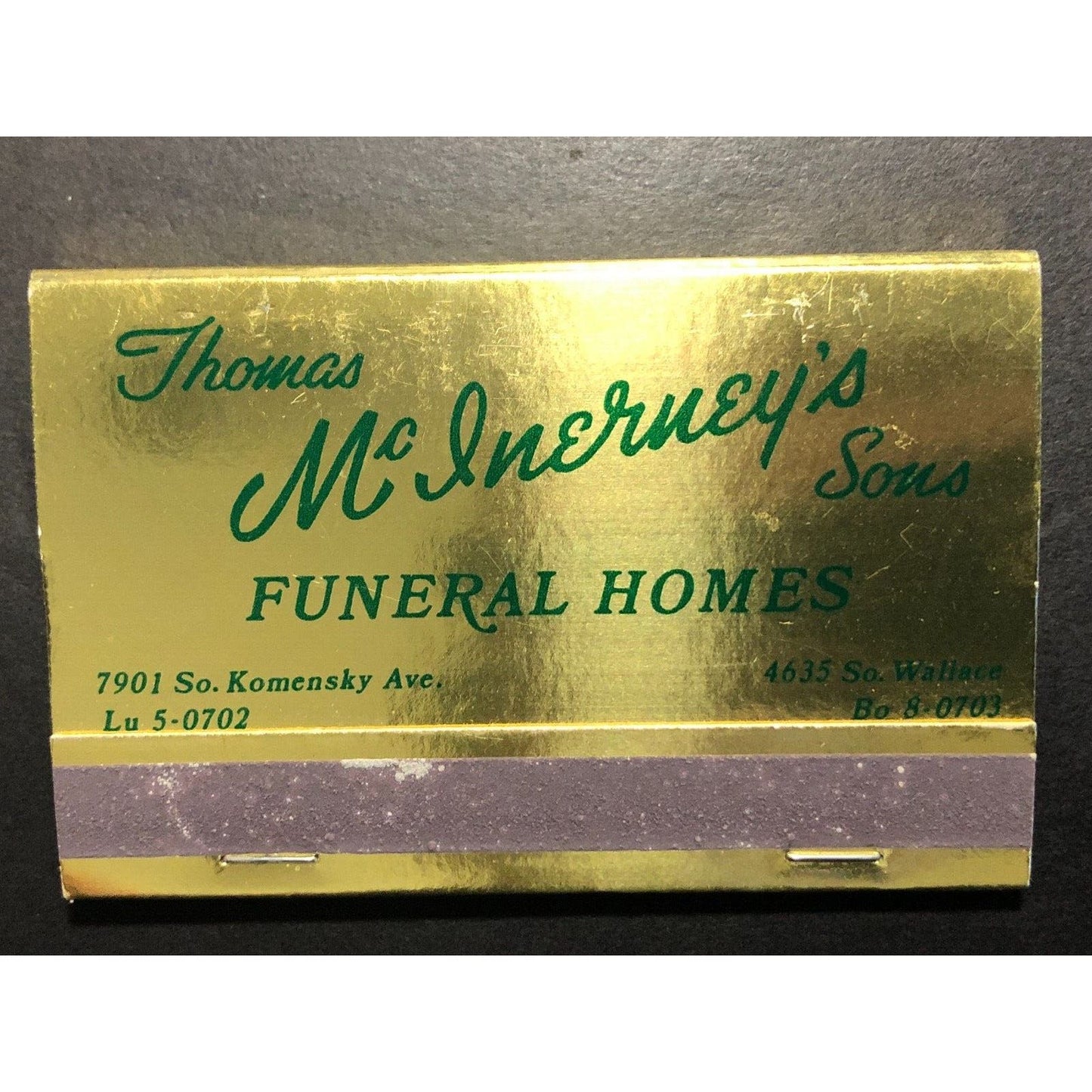 McInerney's Funeral Homes Chicago Full Matchbook 100th Anniv 1973 Printed Sticks