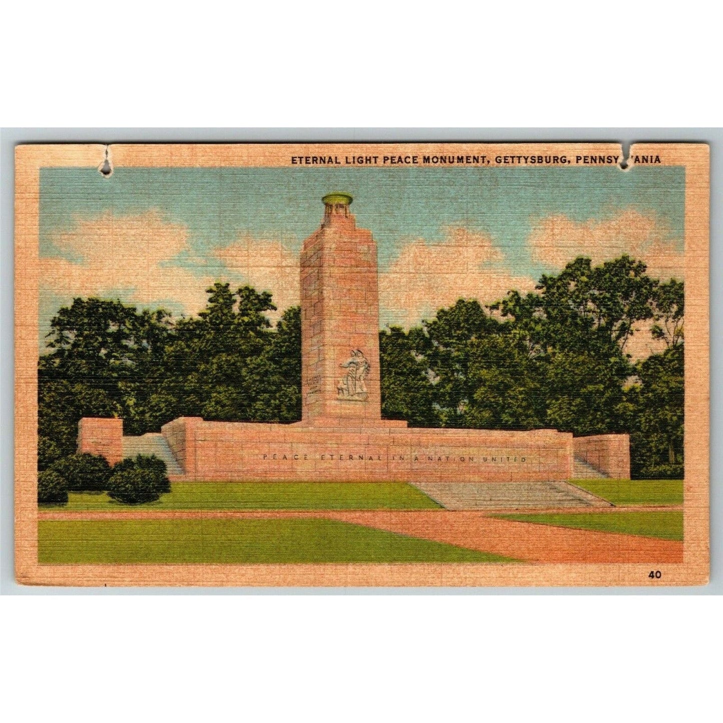 Vintage Linen Postcard Eternal Light Peace Monument, Gettysburg, PA