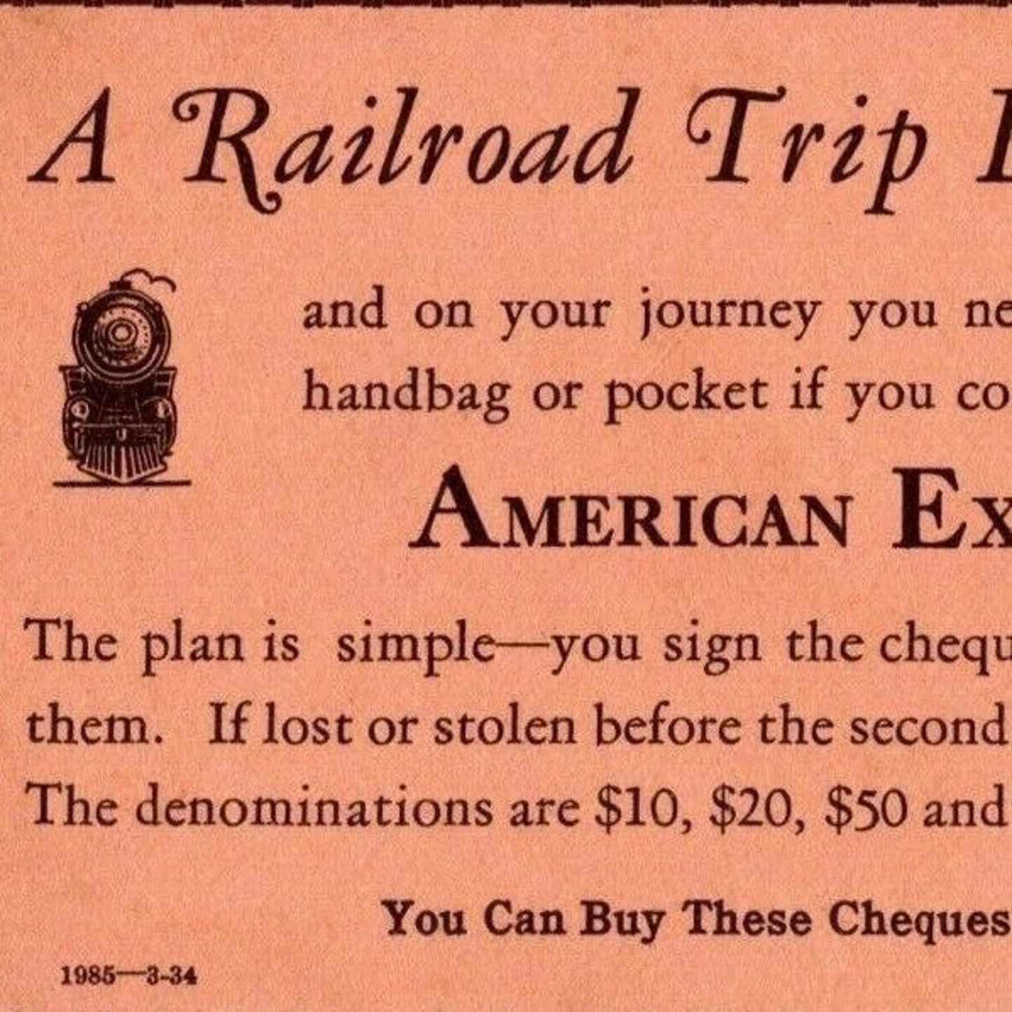 c1920's -1930's Ink Blotter American Express Travelers Cheques - Railroad