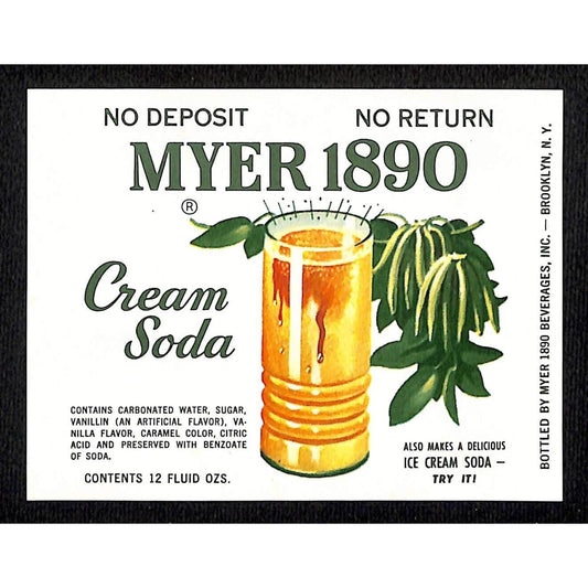 Myer 1890 Cream Soda Brooklyn Paper Soda Label c1960 Scarce VGC