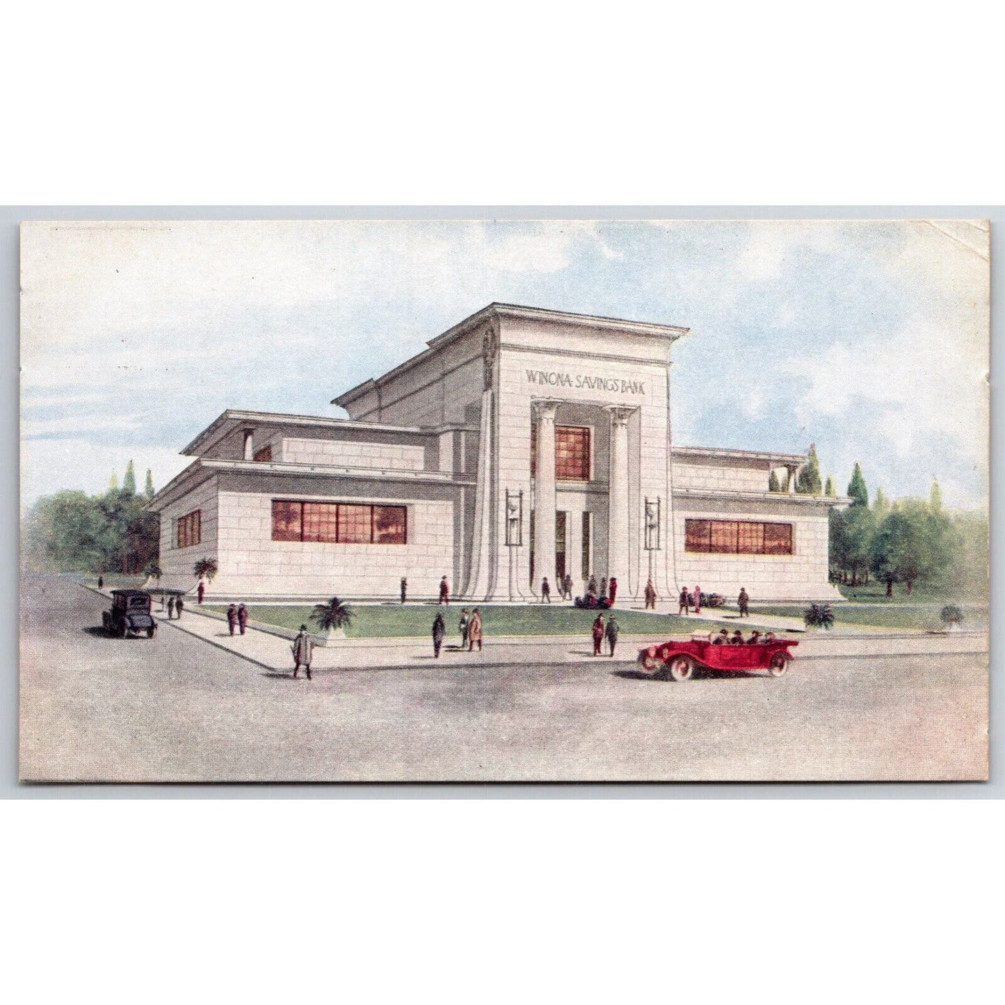 Winona Savings Bank Winona, MN Postcard c1910-15 Autos VGC Scarce