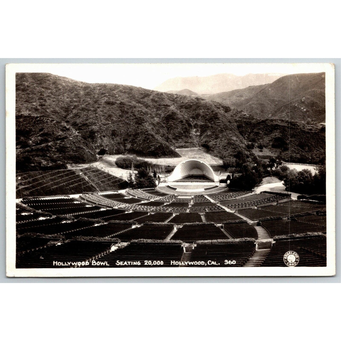 Vintage Glossy RPPC* Hollywood Bowl Postcard Empty Seating 20,000 PM 1946
