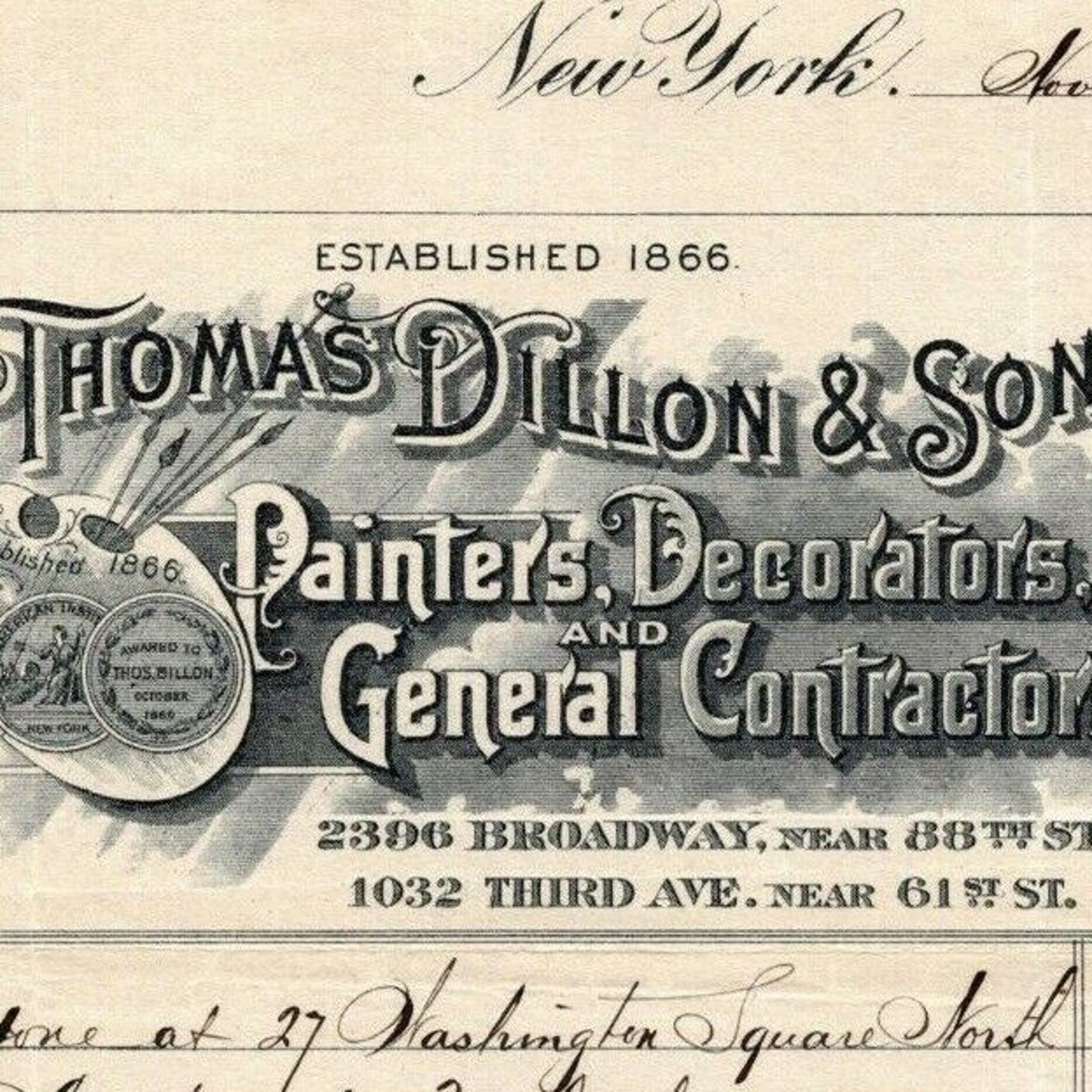1915 "Thomas Dillon & Sons" General Contractors Billhead Letterhead 3rd Ave NYC