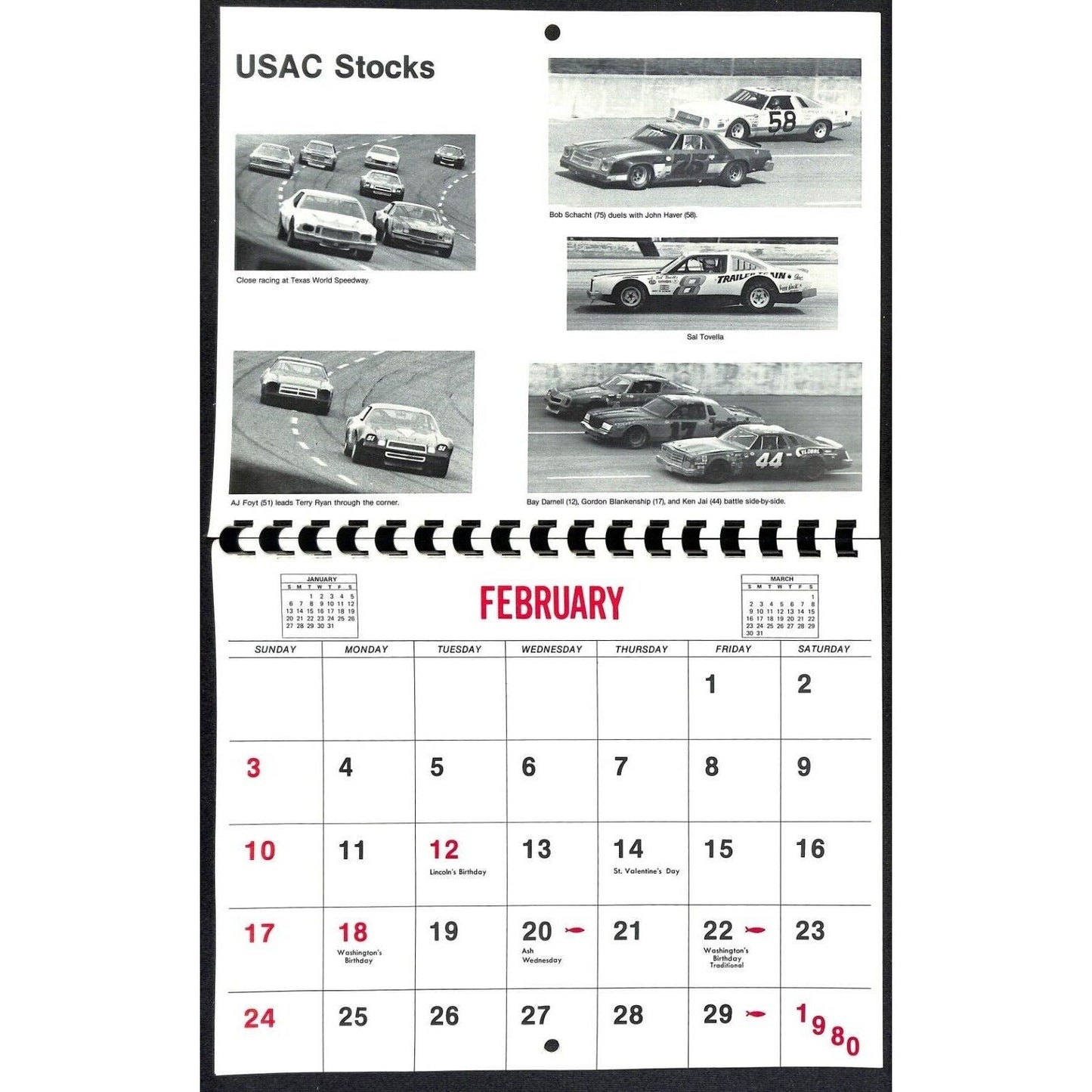 1980 USAC United States Auto Club Calendar - Unused VGC