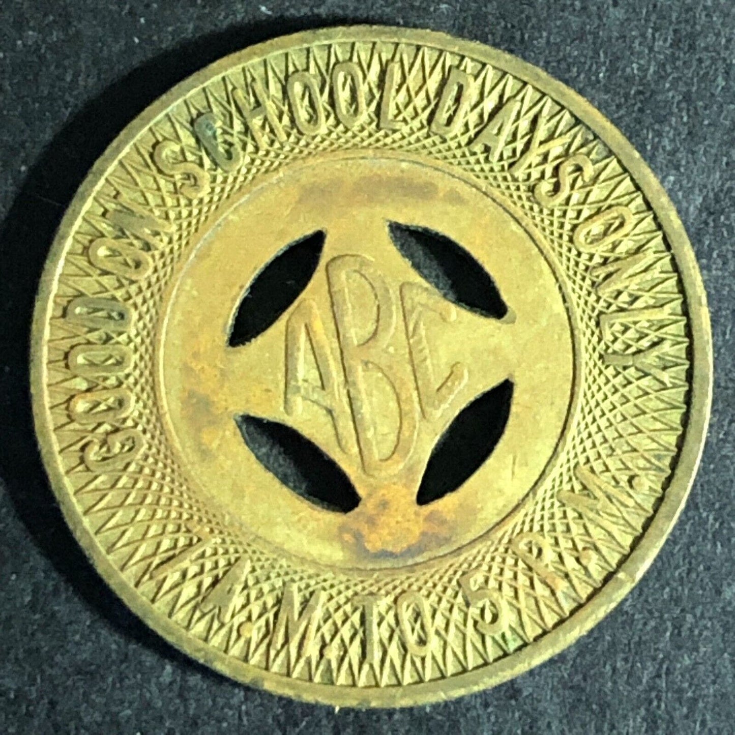 Albuquerque Bus Co. Brass "Good on School Days Only" Transit Token c1961 23mm