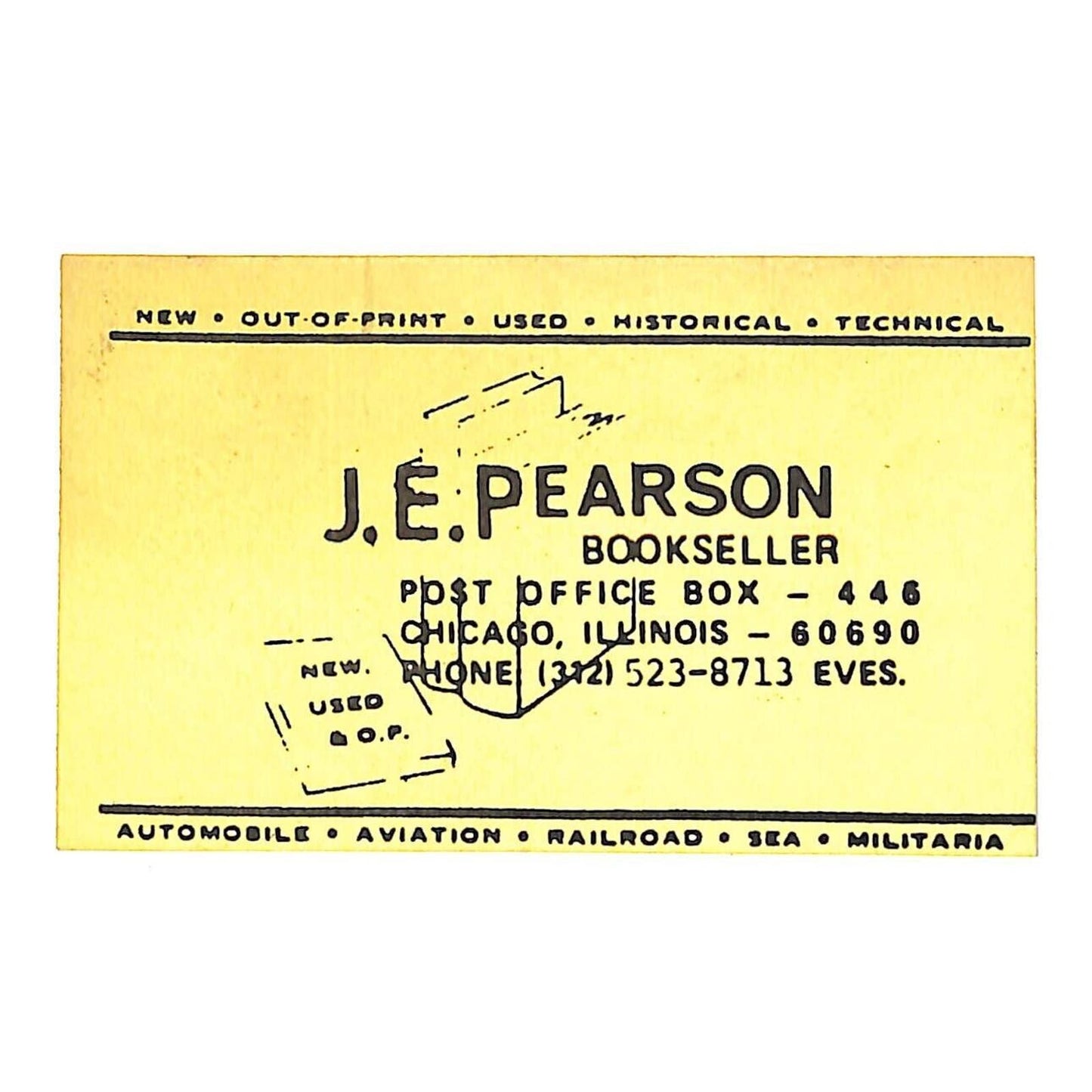 J.E. Pearson Bookseller Chicago Business Card c1960's-80's