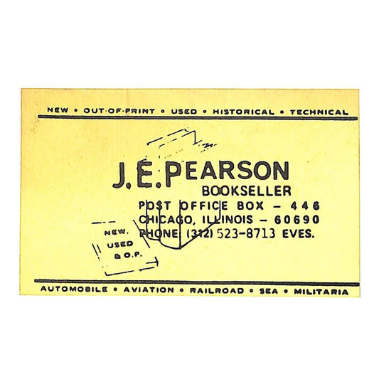 J.E. Pearson Bookseller Chicago Business Card c1960's-80's