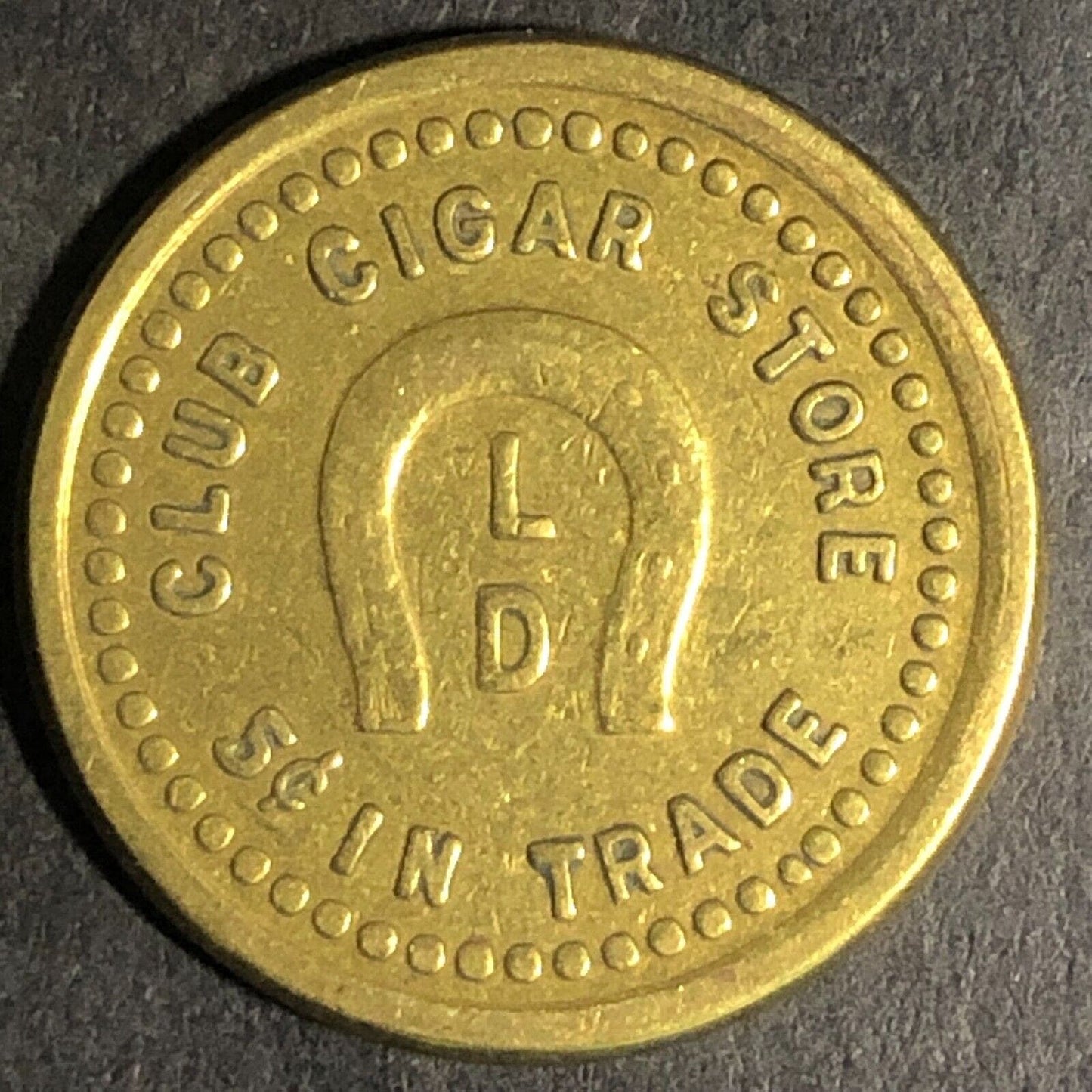 Eugene, Oregon "Club Cigar Store" Brass 5c In Trade Token w/ Horseshoe 22mm