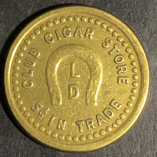 Eugene, Oregon "Club Cigar Store" Brass 5c In Trade Token w/ Horseshoe 22mm