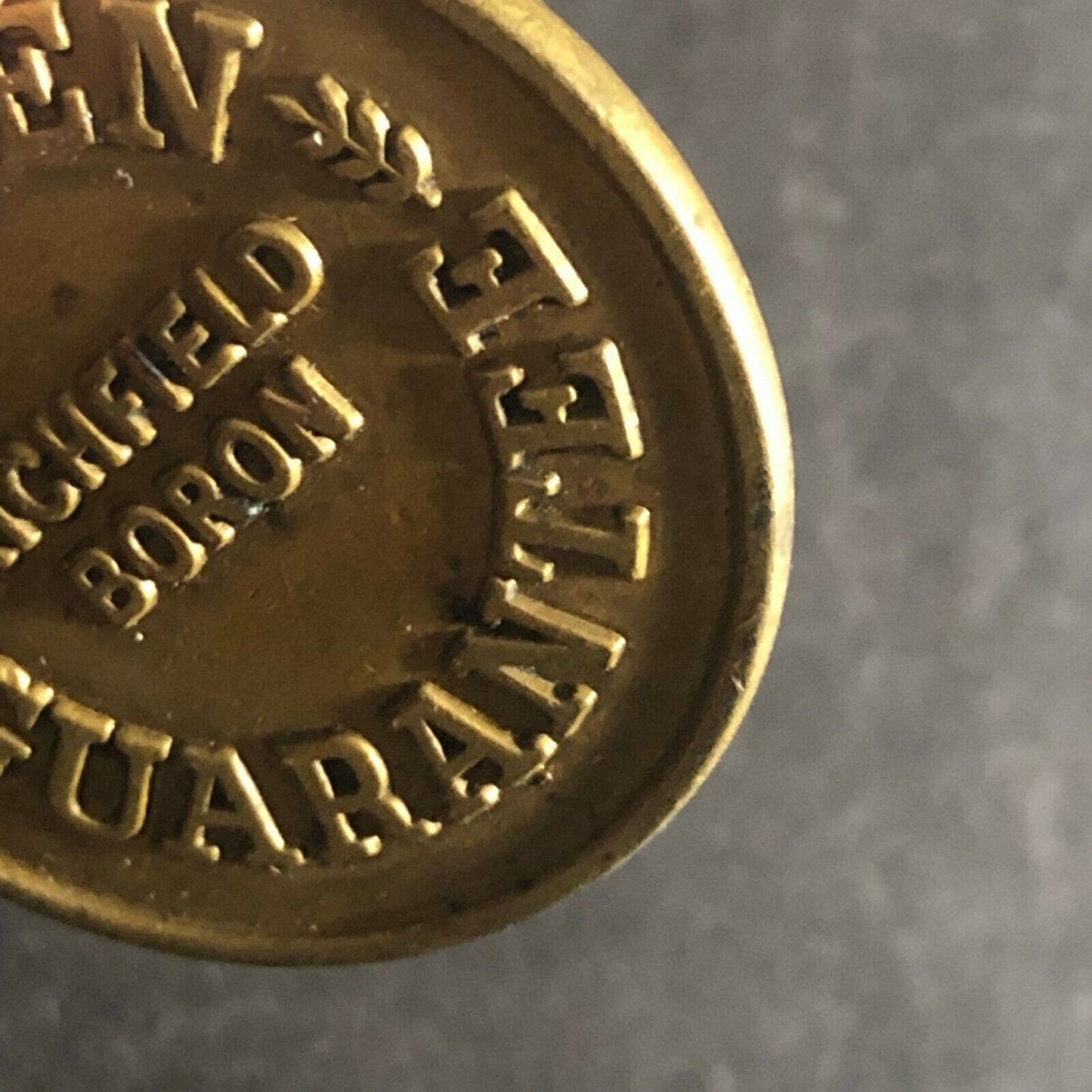 c1970's-80's Brass Richfield Boron "Golden Guarantee" Mail Return / Lost Key Fob