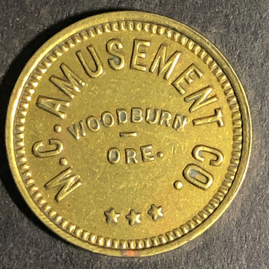 Woodburn, ORE M.C. Amusement Co. Brass Amusement Only" Trade Token - 20mm