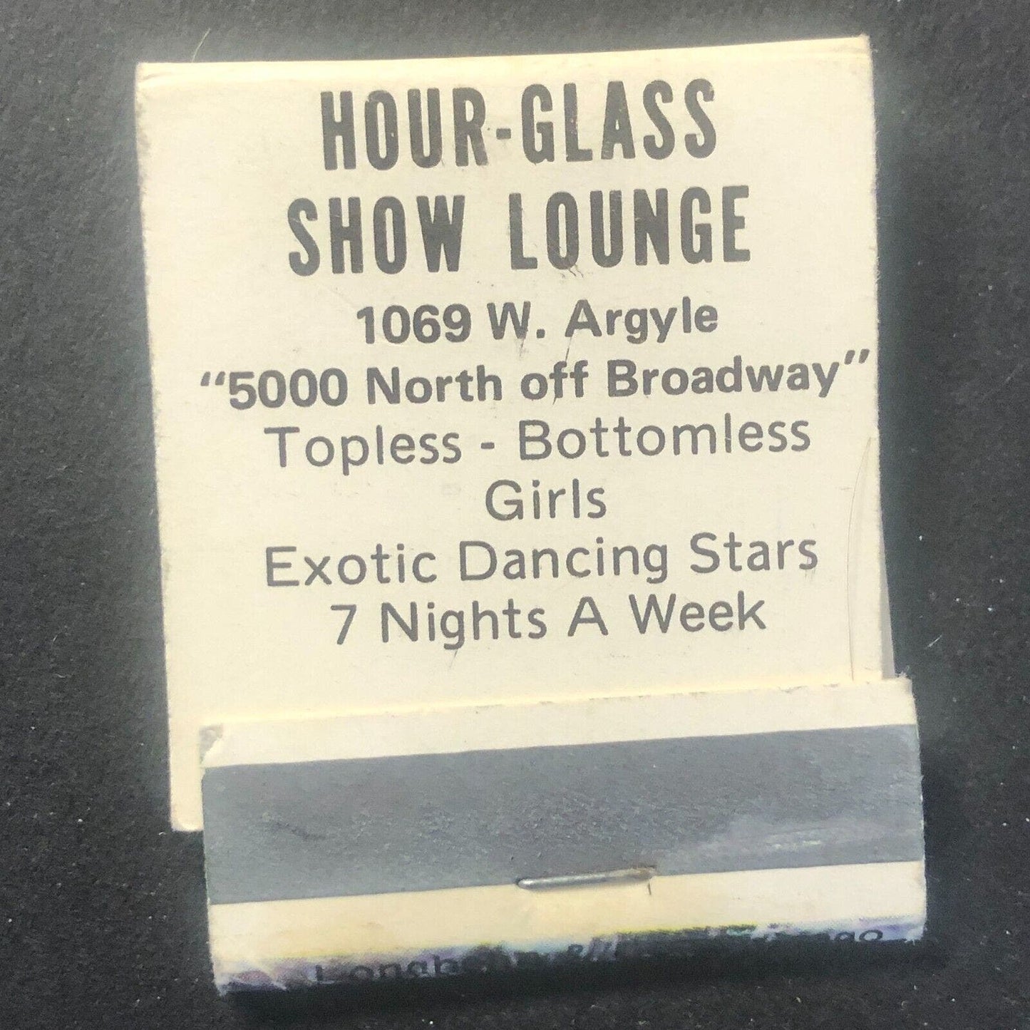 Hour-Glass Show Lounge Topless Burlesque Vintage Matchbook c1960's VGC
