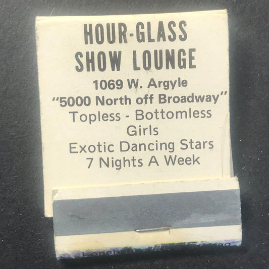 Hour-Glass Show Lounge Topless Burlesque Vintage Matchbook c1960's VGC
